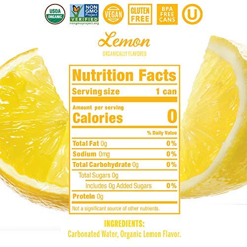 Nixie Organic Lemon Sparkling Water, 12 Fluid Ounce - 8 count per pack - 3 packs per case.