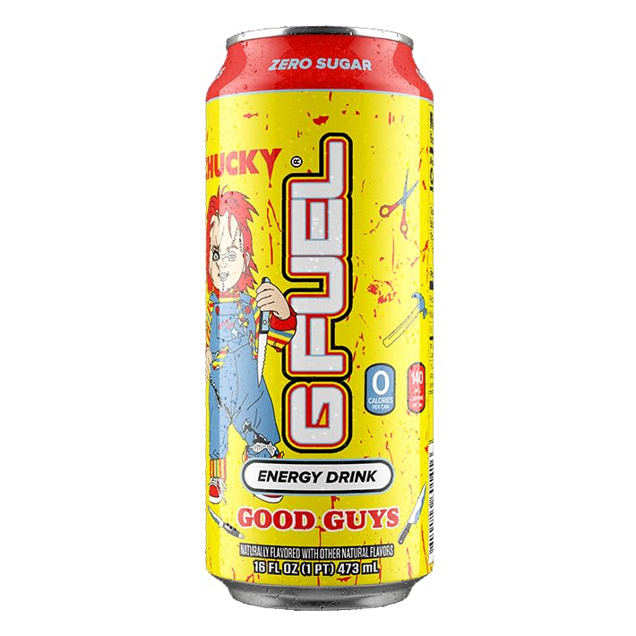 G Fuel Energy Drink, Blood Orange, Sugar Free Beverage with 140mg Caffeine, Daily Energy Boost with Focus Amino, Vitamin + Antioxidants, 16 oz Cans (Chucky, 12-Pack)