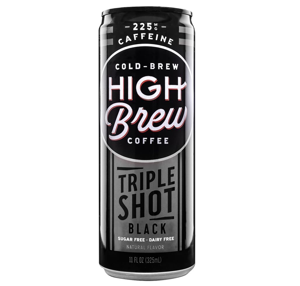 High Brew Coffee | Lightly Sweetened Cold Brew Iced Coffee with Pure Cane Sugar – 225 mg Natural Caffeine, Patiently Brewed, Never Heated. Low-Acid, Ready-to-Drink | 8 oz Can (Triple Shot Black)