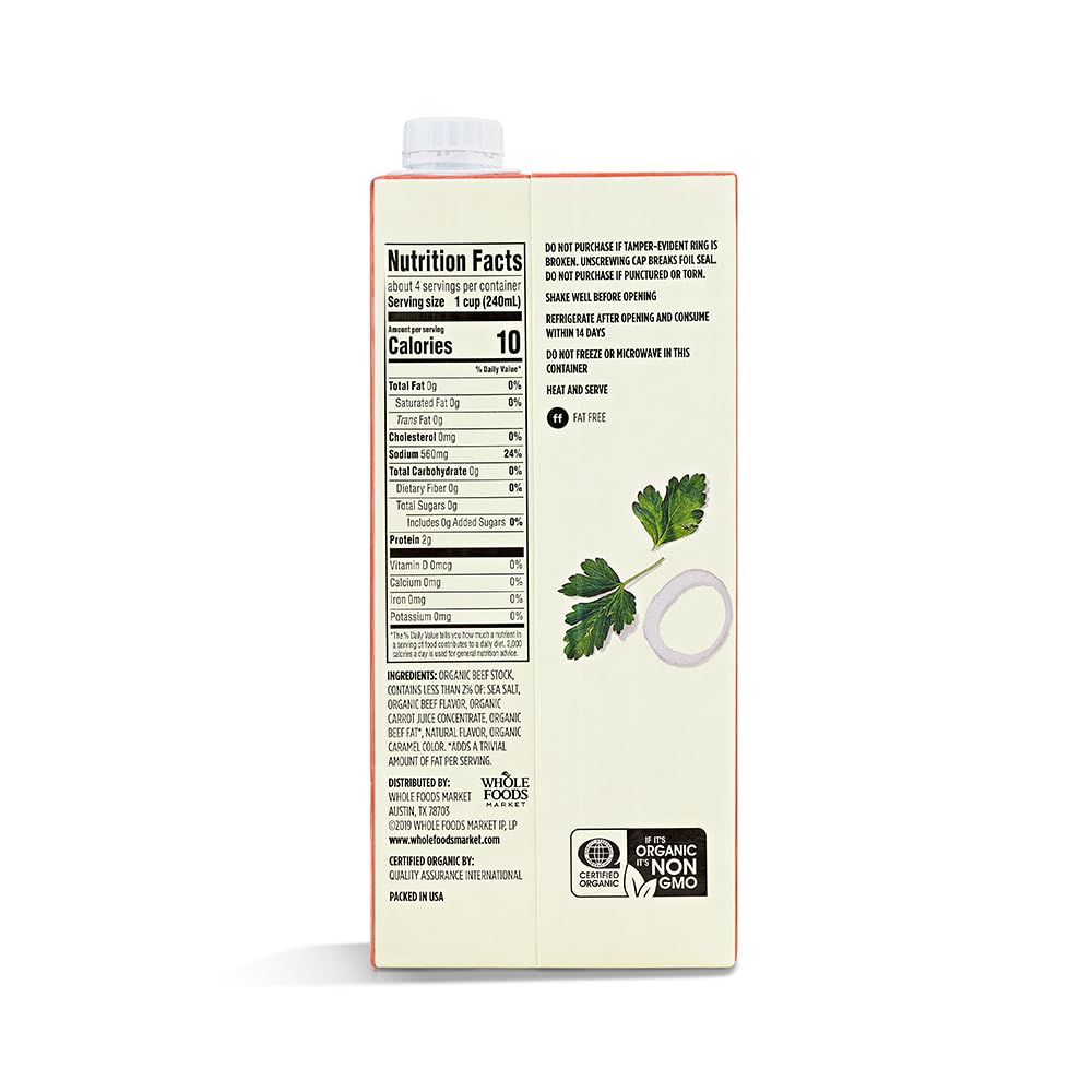 365 by Whole Foods Market, Organic Beef Broth, 32 Fl Oz (Pack of 2)