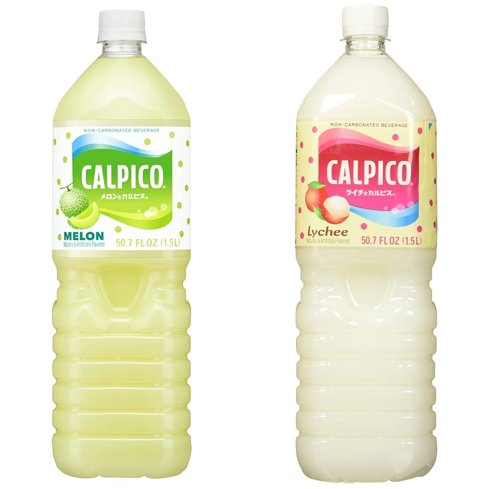 Calpico Japanese Soft Drink Bundle - Water Melon and Lychee Flavors, 50.7 FZ (2-Pack)