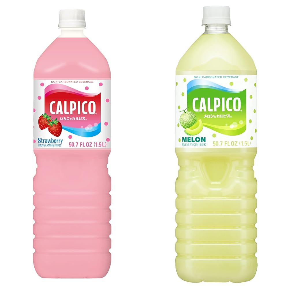 Calpico Soft Drink Bundle - Strawberry and Water Melon Flavors, 50.7 FZ (Pack of 2)