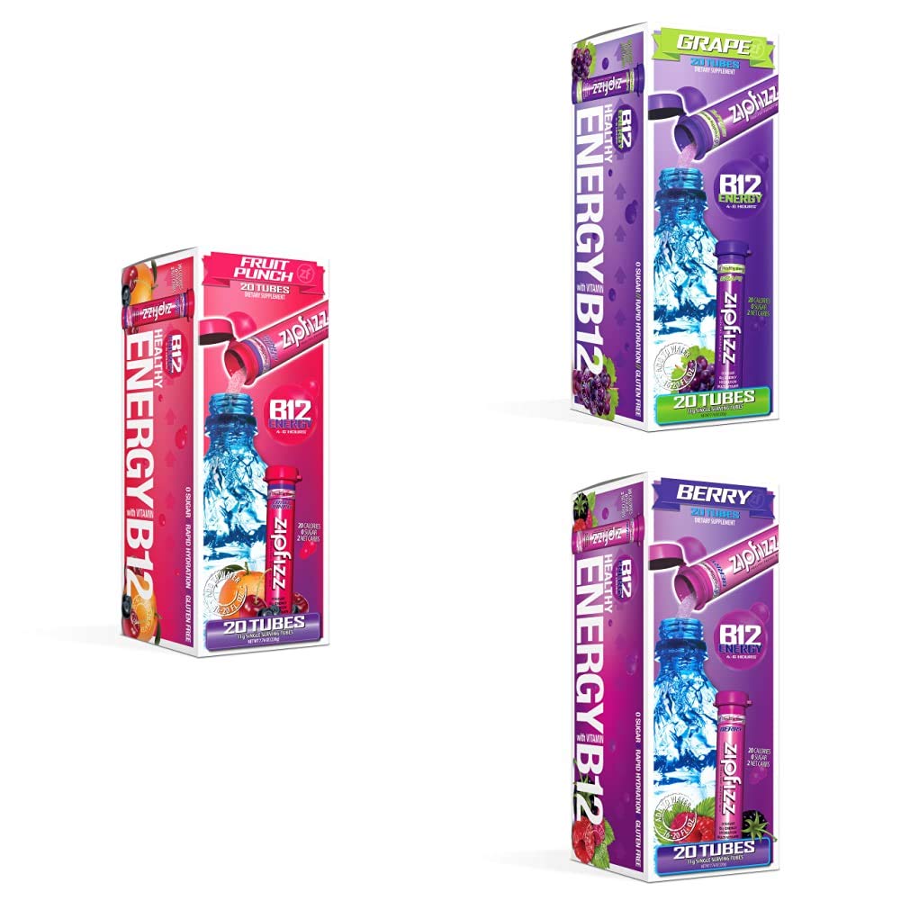 Zipfizz Healthy Energy Drink Mix, Hydration with B12 and Multi Vitamins (Fruit Punch Bundle) 60 Count
