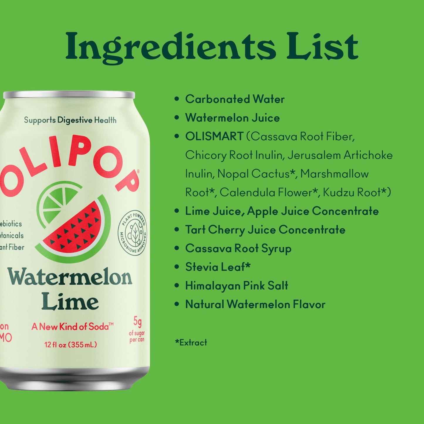 OLIPOP Watermelon Lime Prebiotic Soda, 12 FZ