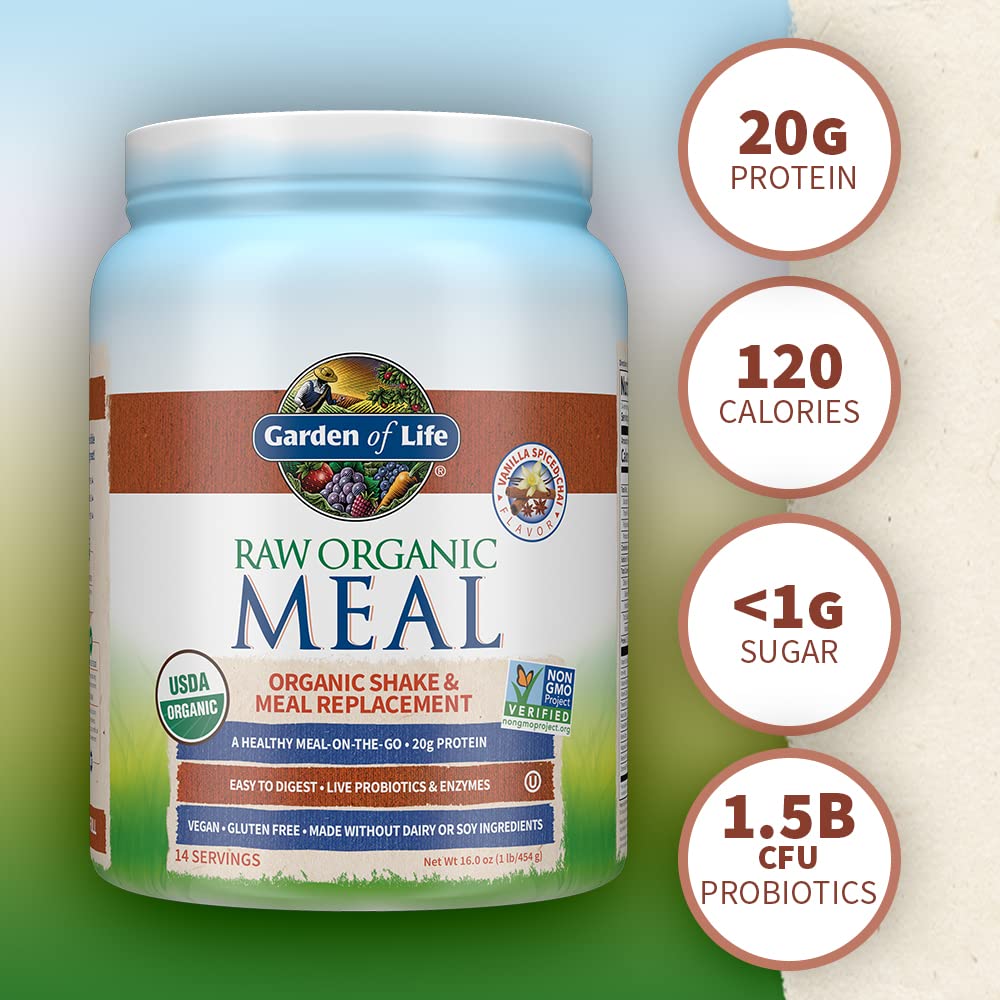 Garden of Life Vegan Protein Powder Raw Organic Meal Replacement Shakes Chocolate with Vanilla Chai Powder, 14 Servings Each