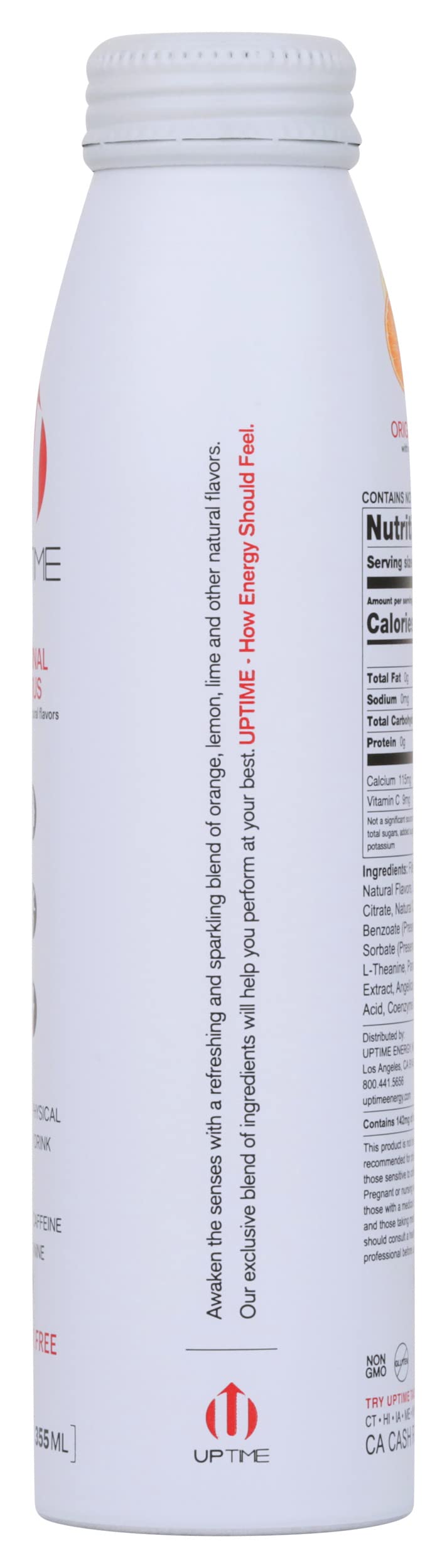Uptime Original Citrus Energy Drink, with Other Natural Flavors, Natural Caffeine, Sugar Free, Vegan, Gluten Free & Non-GMO, 12 Fluid Ounce (Pack of 12)