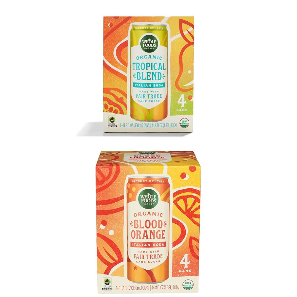 Whole Foods Market Organic Italian Soda Bundle - Tropical Blend & Blood Orange, 11.2 fl oz (Pack of 4 Each)