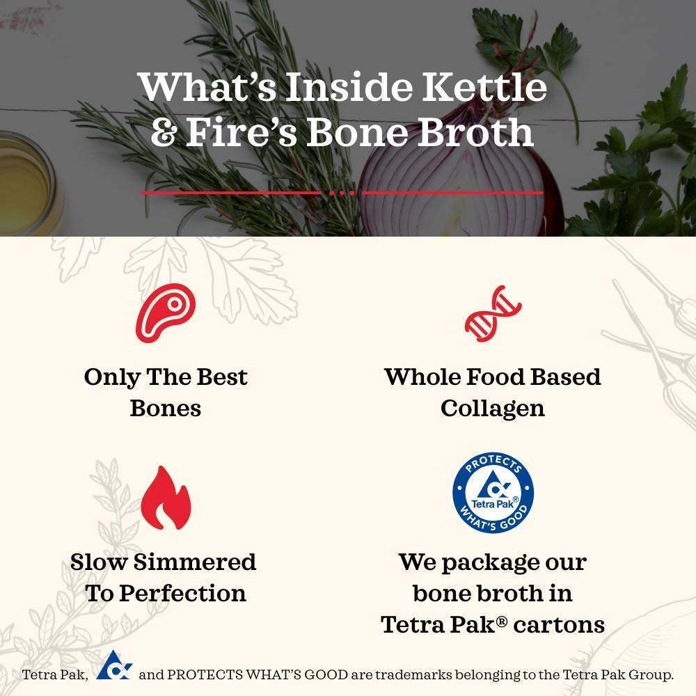 Bone Broth Variety Pack by Kettle and Fire, Pack of 6, Beef, Chicken, Chipotle Beef, Lemongrass Ginger Beef, Coconut Curry & Lime Chicken, and Turmeric Ginger Chicken Bone Broths, Protein