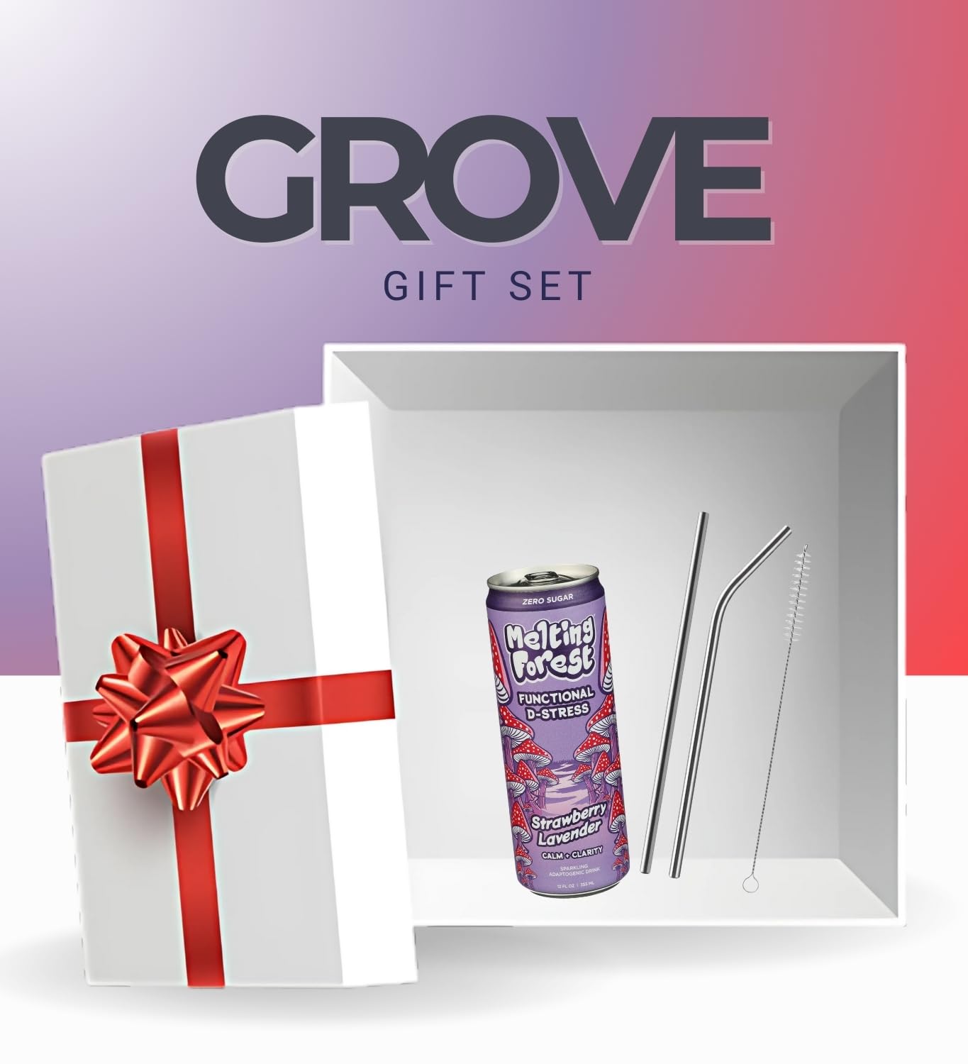 Water Sp Adp Strawberry Lav, 12 FO Bundle with Straw – Mushroom Drink Refreshing Strawberry Lavender Flavored Water for Hydration & Enjoyment — Gift Set (2 Items)