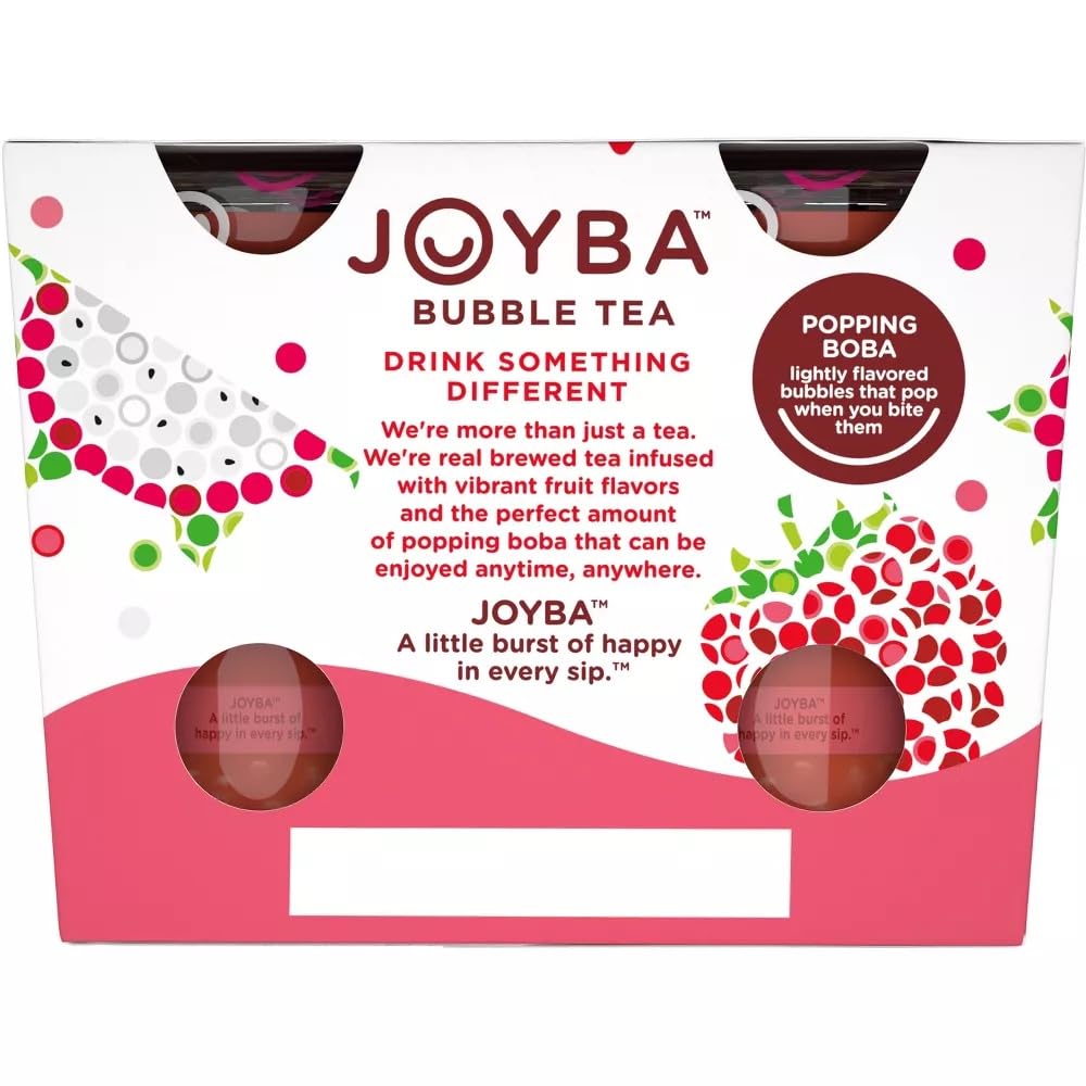 Joyba Raspberry Dragonfruit Black Tea Bubble Tea, 12 fl oz Cup (Pack of 4)