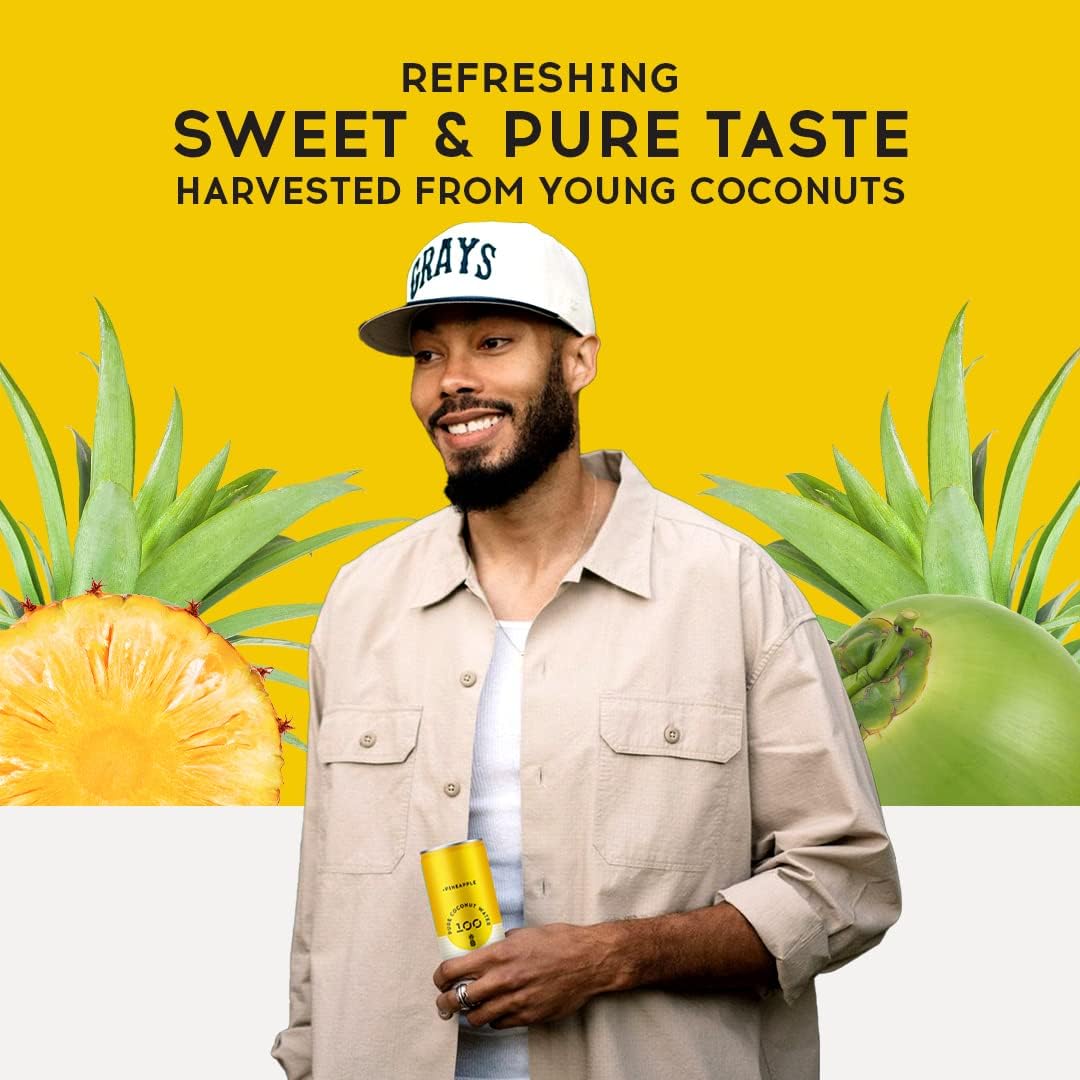 100 Coconuts Pineapple Flavored Pure Coconut Water, Non GMO, No Preservatives, 11 Fluid Ounces (Pack Of 12)