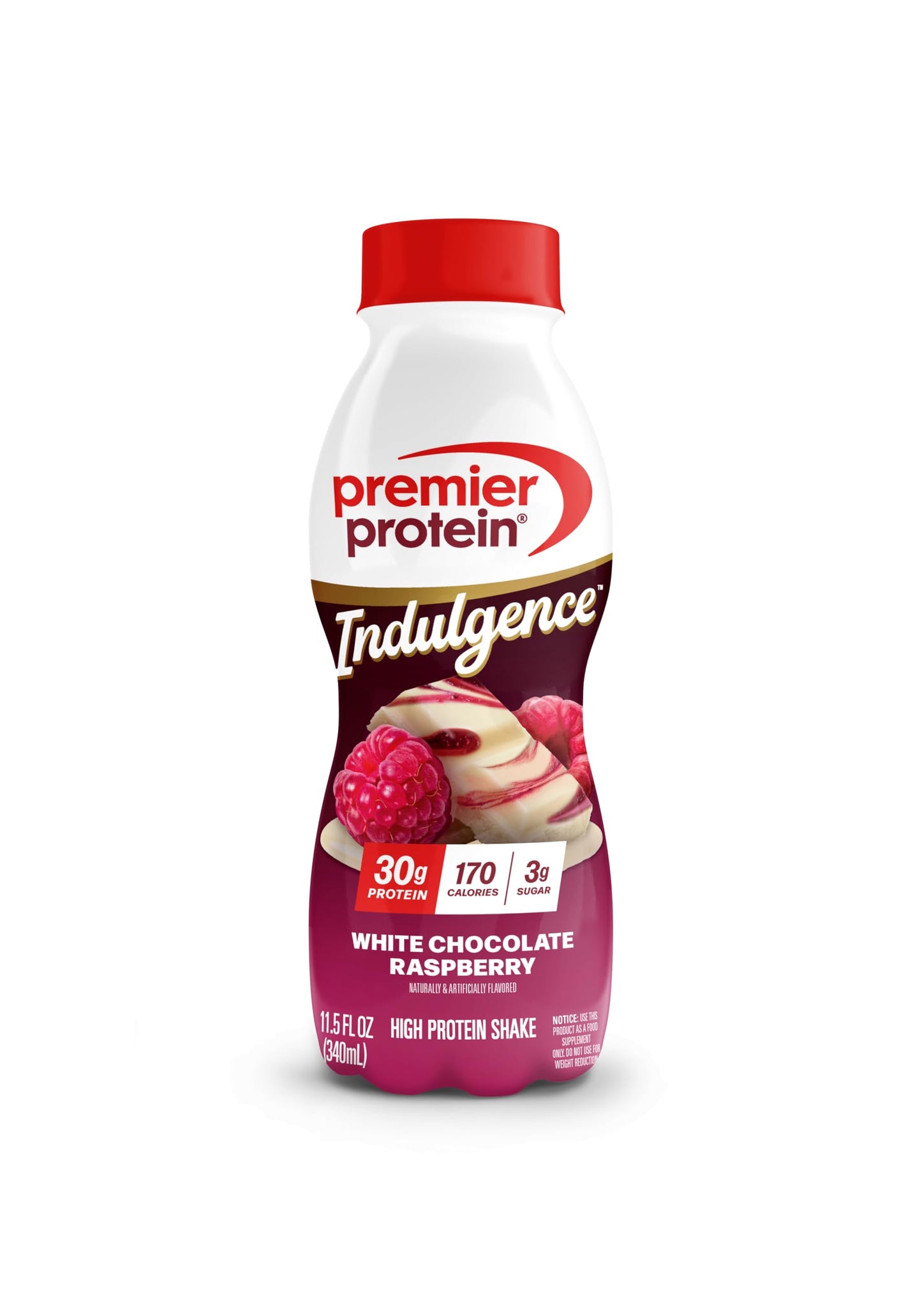 Premier Protein Indulgence Protein Shake, 30g Protein, 3g Sugar, White Chocolate Raspberry, 11.5 fl oz (Single Bottle)