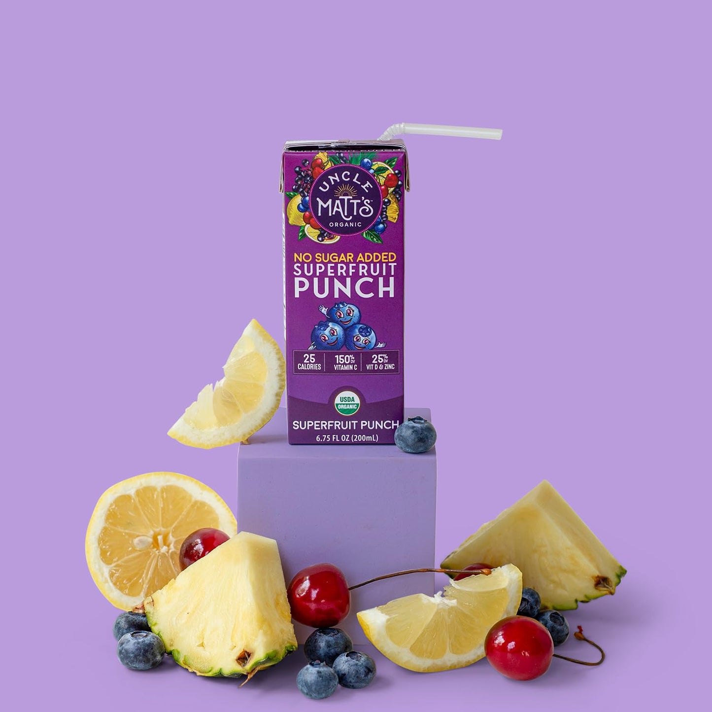 Uncle Matt’s Organic Juice Boxes – 32 pack, No Added Cane Sugar Superfruit Punch, USDA Organic, Only 40 Calories, with Vitamin C, D, & Zinc, Kid-Friendly Juice Drinks