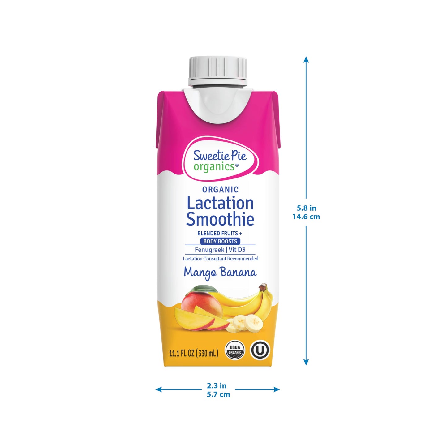 Sweetie Pie Organics Lactation Smoothie, Mango Banana, Support Breast Milk Production for Nursing and Pumping, No Artificial Sweeteners, Flavors, or Dyes - 4 Pack