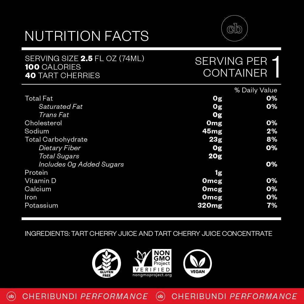 Cheribundi | 100% Tart Cherry Juice Pure Concentrate Grab & Go | 2.5 Fluid Ounce Pouch for Maximum Recovery with 40 Tart Cherries | 100 Calories, 0 Preservatives, Non-GMO | 2.5 floz (Pack of 12)