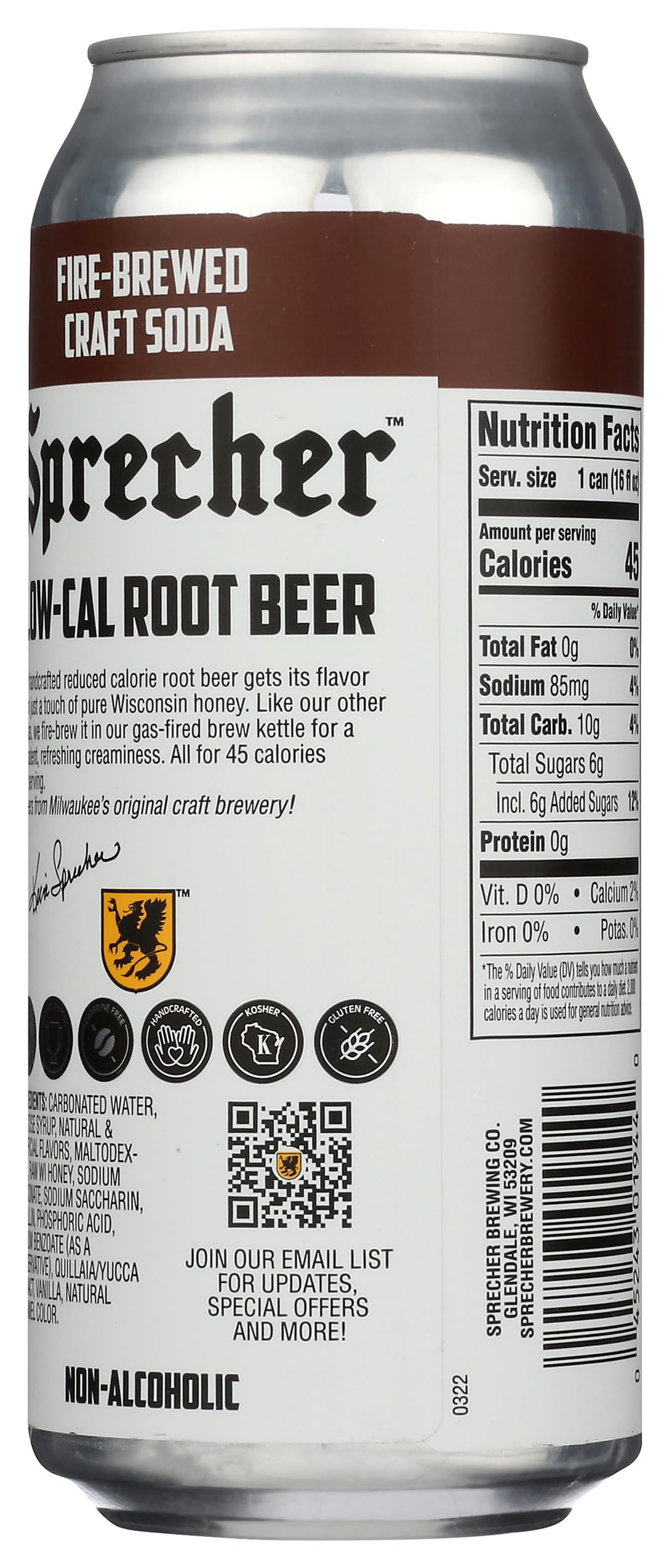 Sprecher Low-Cal Root Beer Soda, Kosher, Gluten Free, 16 Fluid Ounce (Pack of 12)