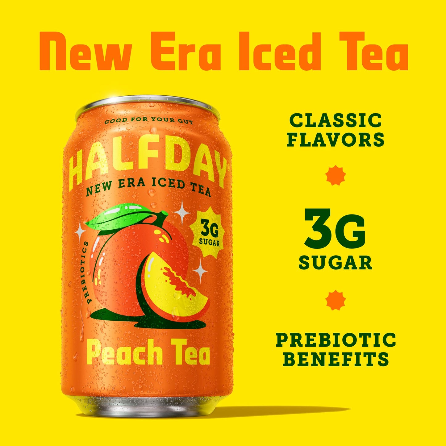 Halfday, Prebiotic Peach Iced Tea, 12 Fl Oz Can