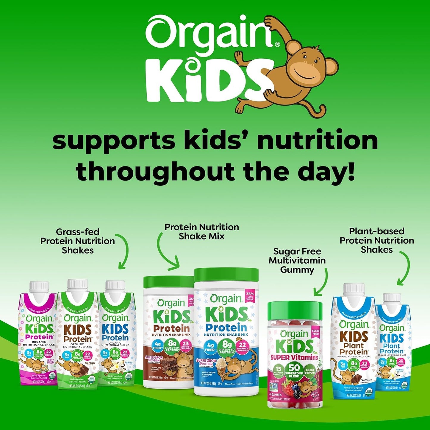 Orgain Organic Kids Protein Nutritional Shake, Chocolate + Vanilla, 8.25 Fl Oz (Pack of 4)