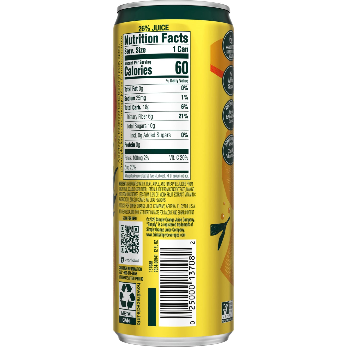 Simply Pop, Pineapple Mango Prebiotic Soda, 12 Fl Oz