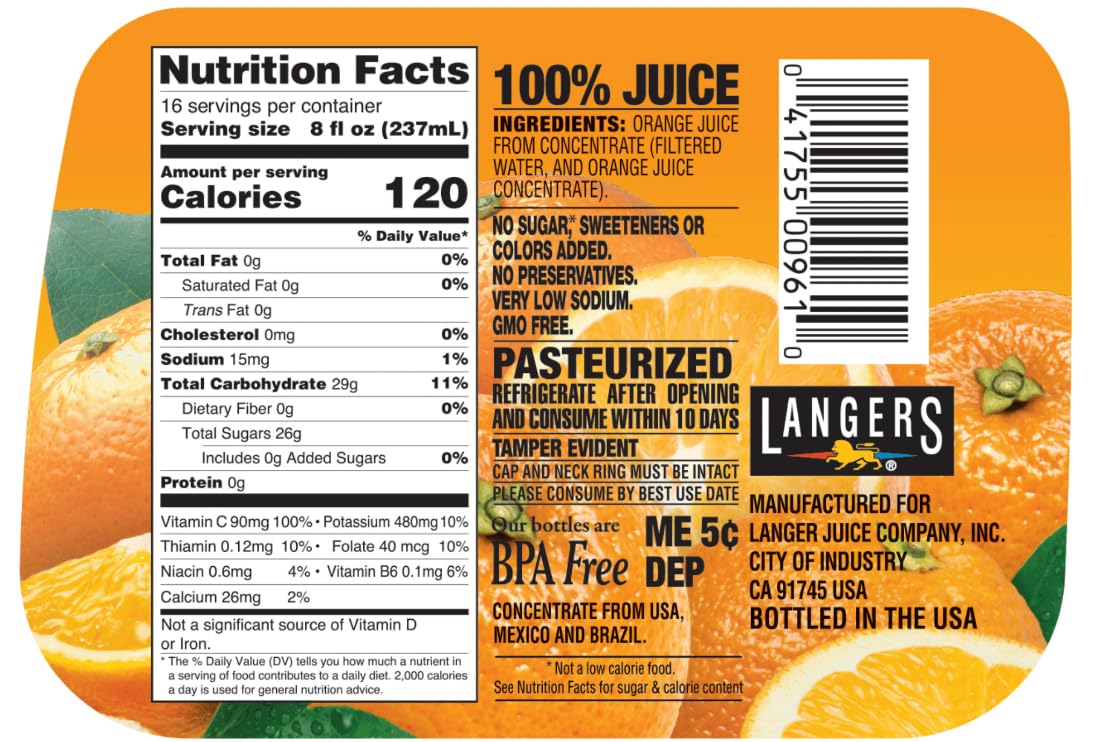 Langers 100% Orange Juice, 128 Fl Oz (Pack of 1)