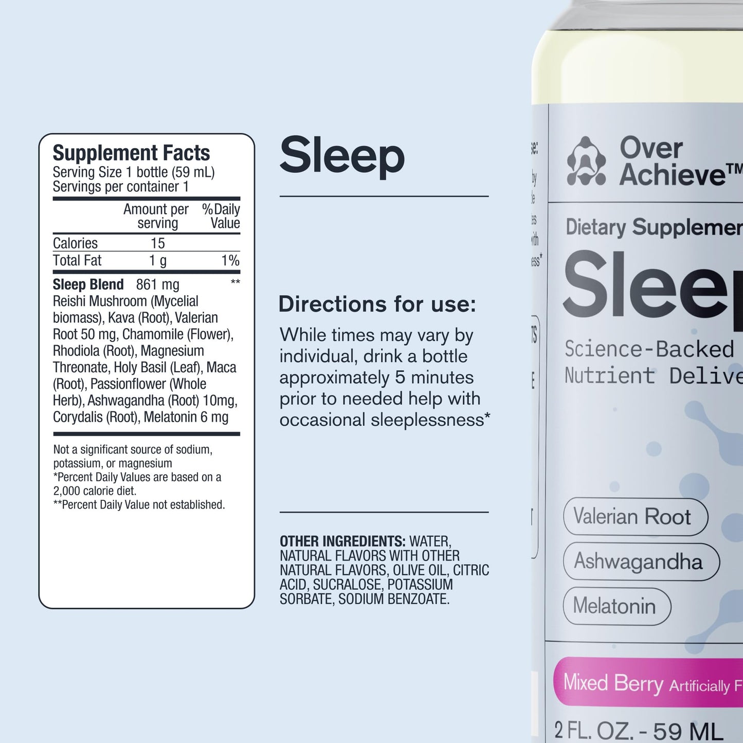 Sleep Drink with Advanced Nanoscience Technology - Contains Melatonin, Ashwagandha and Valerian Root - 3 Pack Liquid Sleeping Aid Help Fall Asleep Faster, Mix Berries 2oz