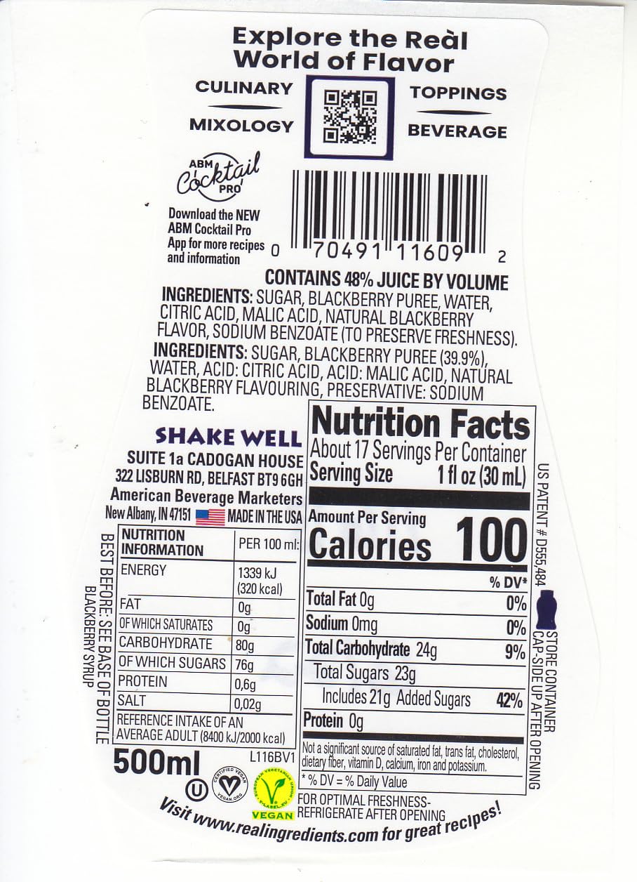 BLACKBERRY REÀL, Blackberry Puree Infused Syrup, 16.9 FL OZ Squeezable Bottle (Pack of 1)