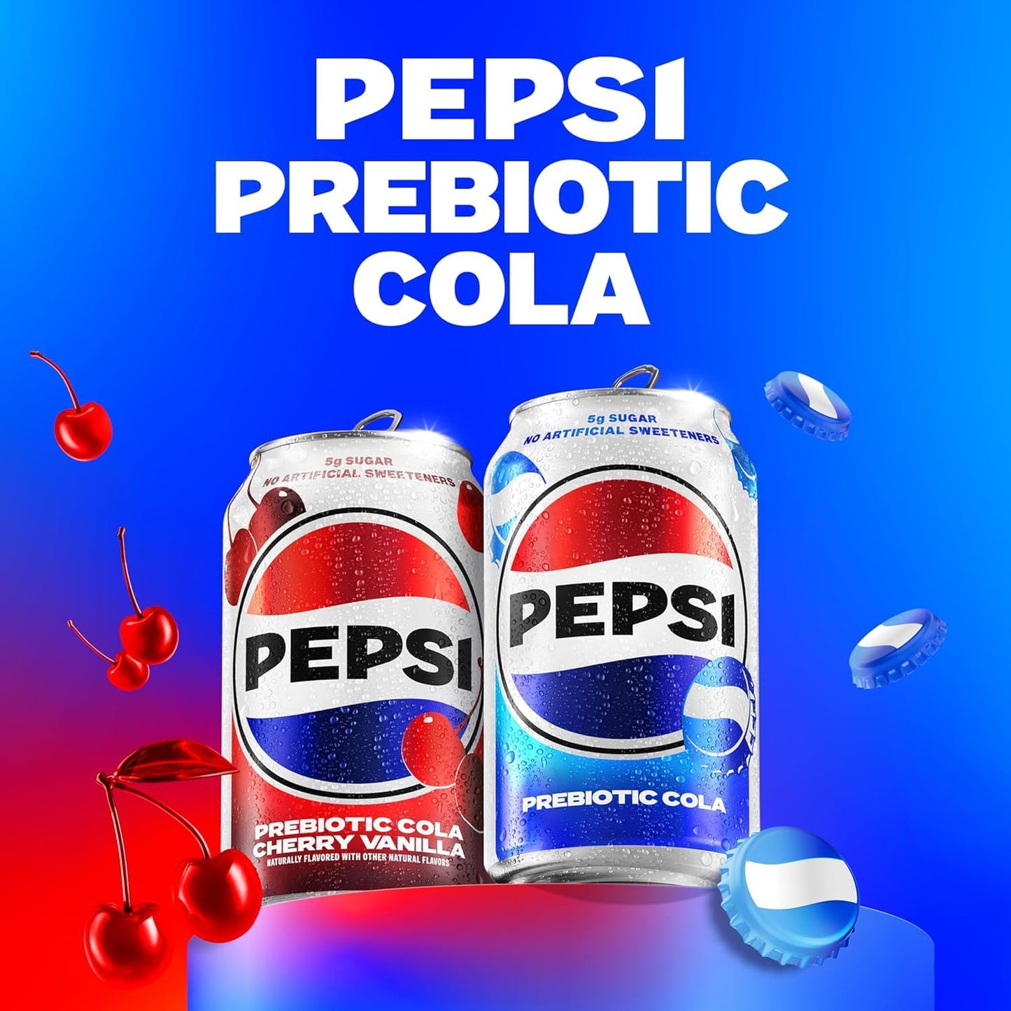 Pepsi Prebiotic Cola, 12 fl oz Can, 30 Calories, 5g Prebiotic Fiber, 5g Sugar, Soda Pop