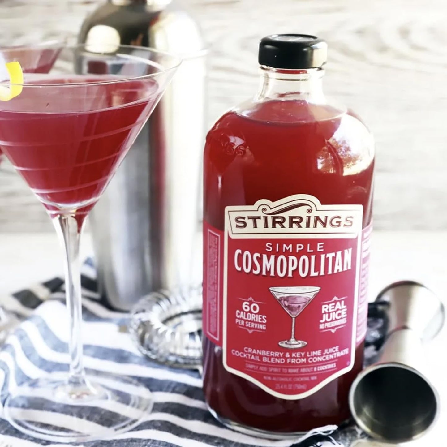 Stirrings Pack Cosmopolitan Cocktail Mix 750ml Bottle - Real Juice No Preservatives - 90 Calories - Drink Mixer