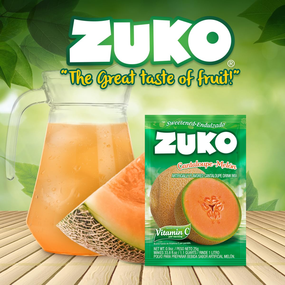 Zuko Cantaloupe Powdered Drink Mix, No Added Sugar Needed, 48 Ct Individual Packets