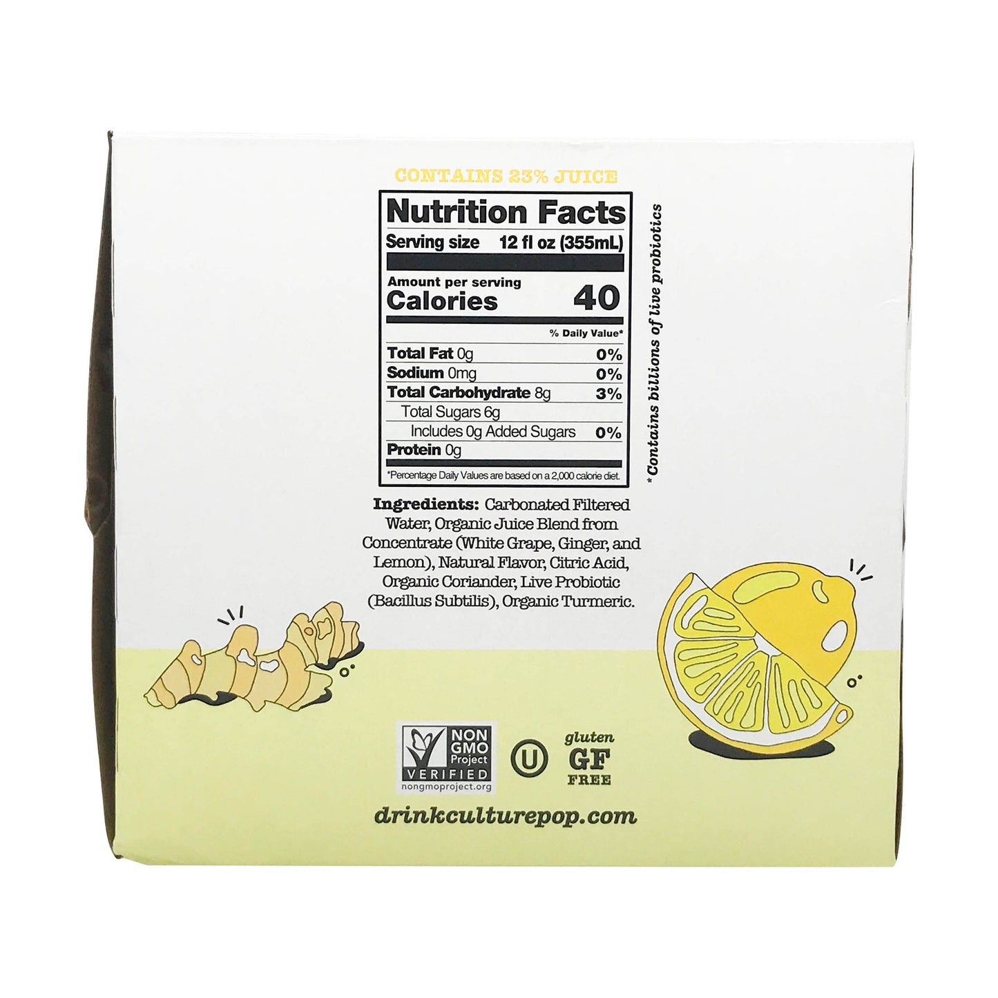Culture Pop Soda, Soda Ginger Lemon Turmeric, 12 Fl Oz, 4 Pack