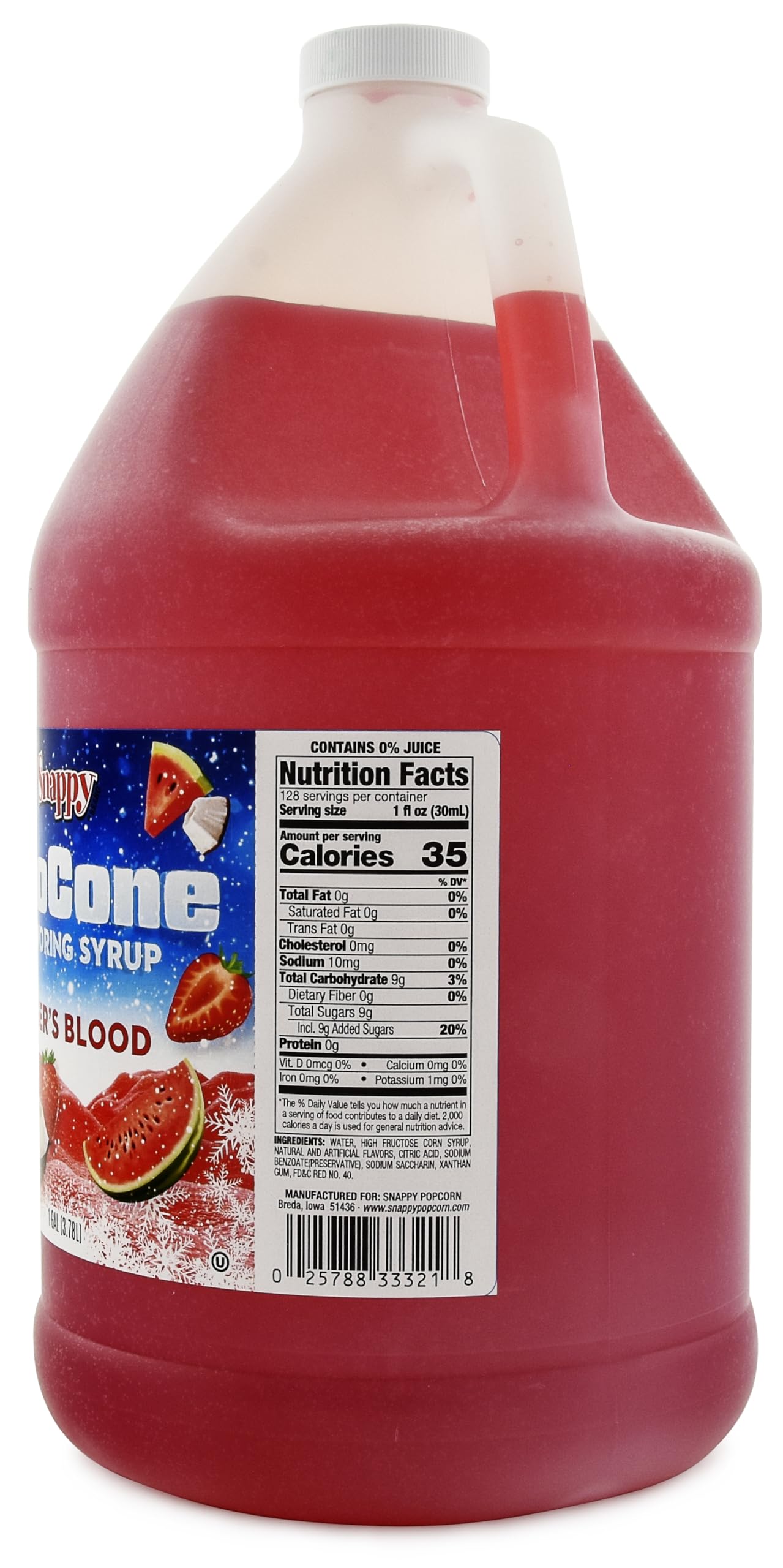 Snappy Tigers Blood Sno Cone Syrup, 1 Gallon (128 ounces) Size, Ready to Use For Snow Cone Machines, Flavored Syrup for Shaved Ice, 14 Snow Cone Flavor Options