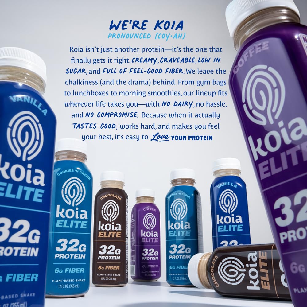 Koia Elite - Chocolate - 32g Protein - Ready To Drink Plant Protein Shake - Low Sugar, Dairy Free, Gluten Free, Soy Free, Non GMO, Kosher, Vegan (12 Fl Oz)