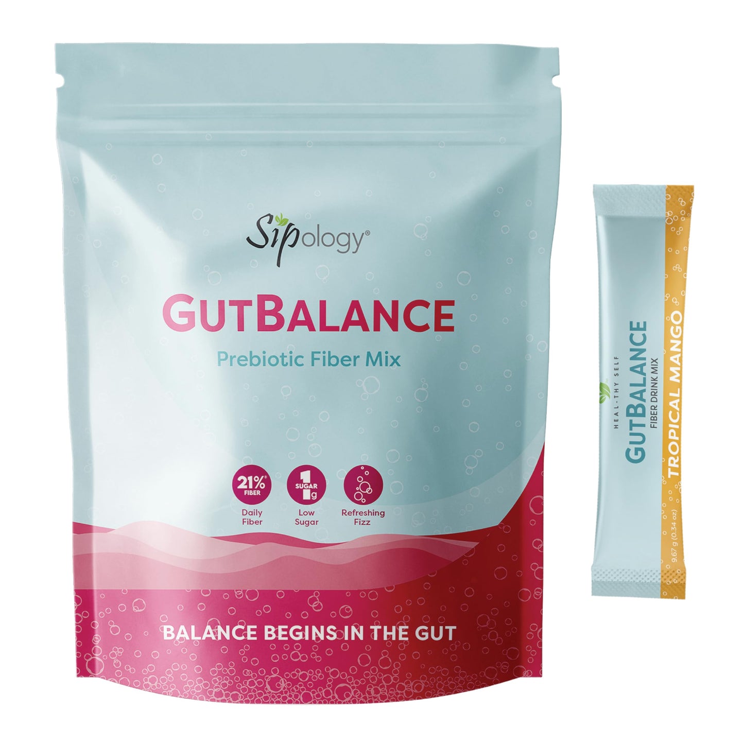 Sipology: GutBalance - Tropical Mango - 12 Stick Pack - Prebiotic Fiber Mix, Powder Drink, Promote Digestive Health, Organic Stevia, Plant Based-Vegan
