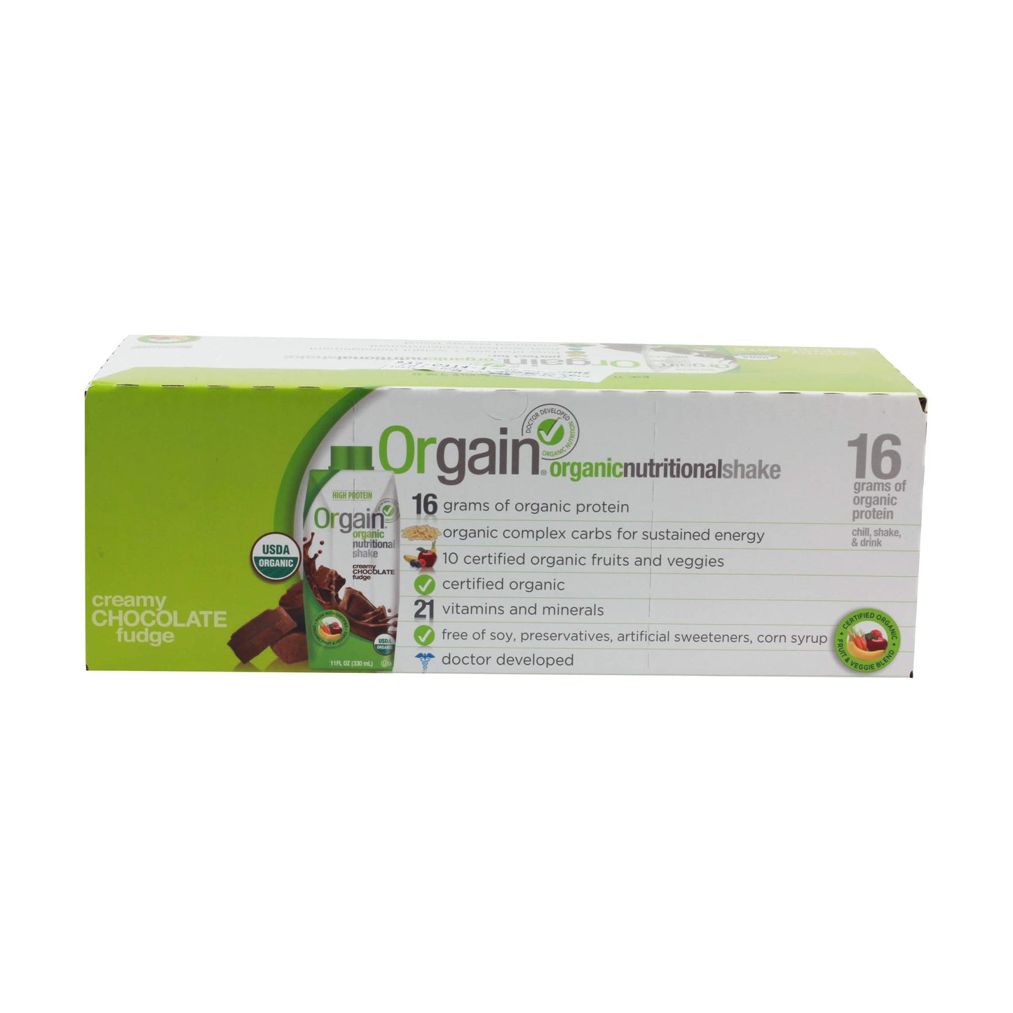 ORGAIN Organic Creamy Chocolate Fudge Shake 12 Pack, 11 FZ