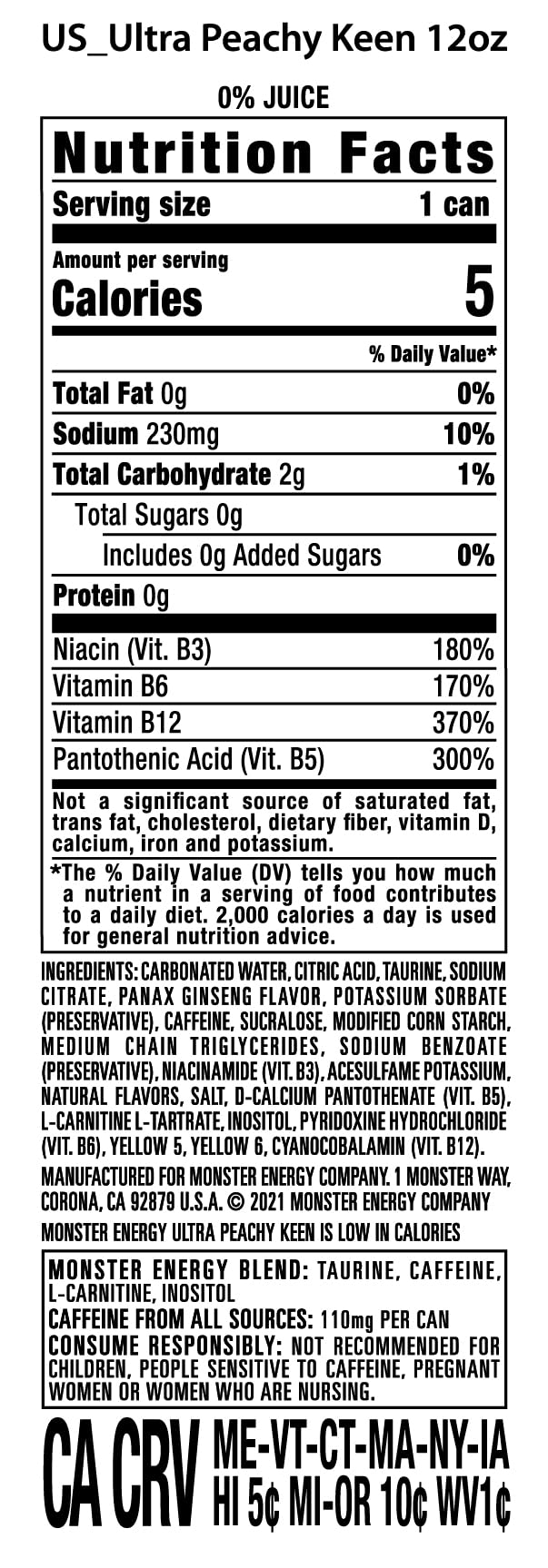 Monster Energy Ultra Peachy Keen, Sugar Free Energy Drink, 16 Ounce (Pack of 4)