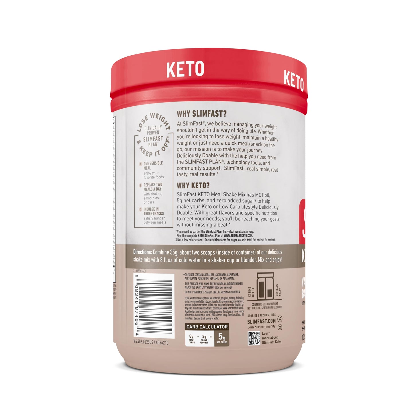 SlimFast Keto Meal Replacement Powder, Vanilla Cake Batter, Low Carb with Whey & Collagen Protein, 10 Servings (Pack of 2) (Packaging May Vary)