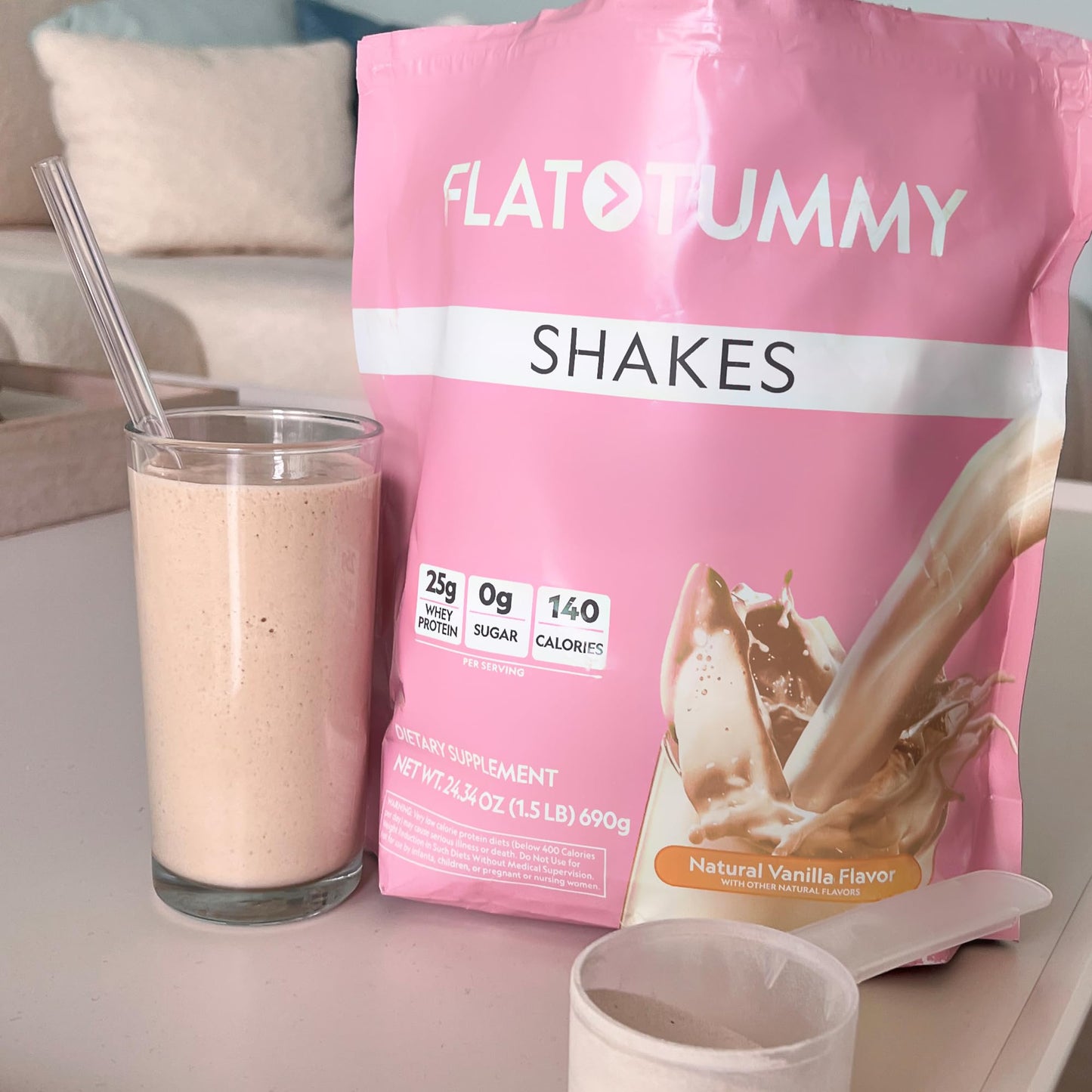 Flat Tummy Shakes - Vanilla, 20 Servings – Post GLP-1 Protein Supplement, High Protein, Zero Sugar, Keto-Friendly Meal Replacement with Clinically Studied Morosil®