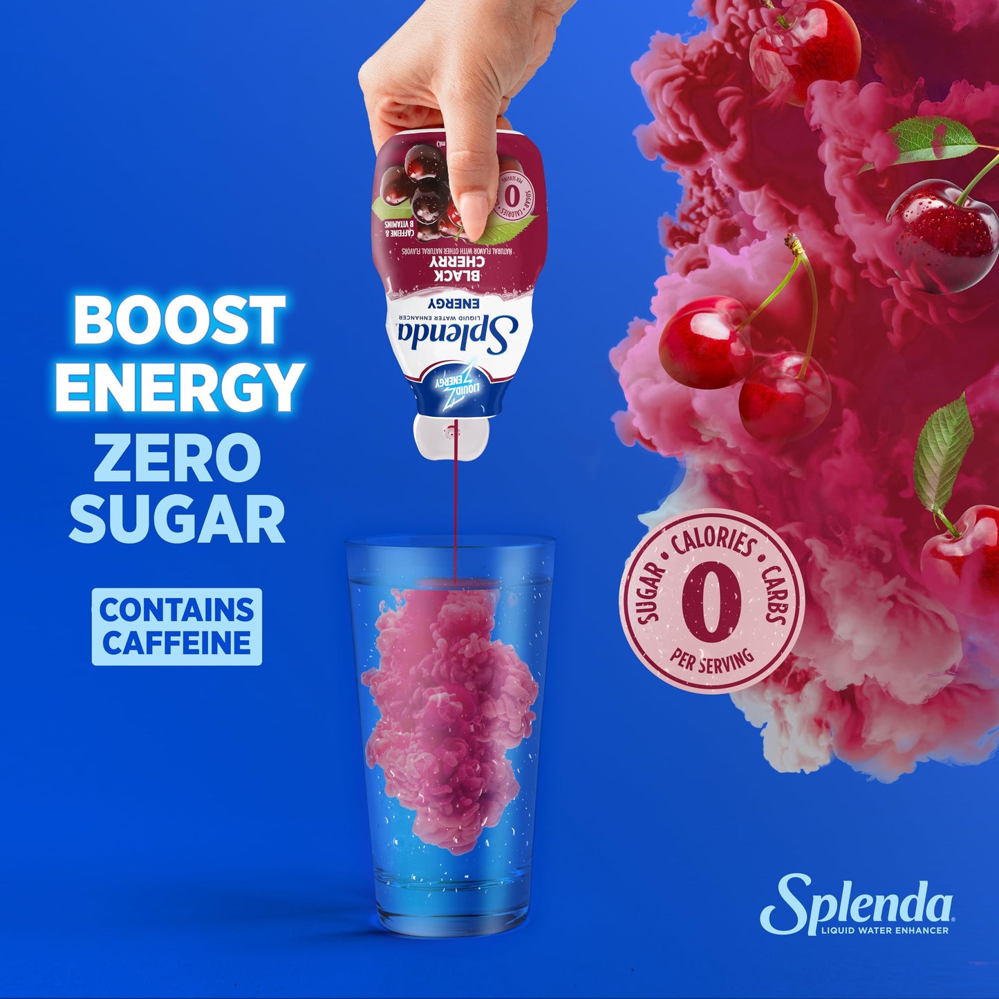 SPLENDA Energy Liquid Water Enhancer Drops, Sugar Free, Zero Calorie, Natural Flavor, Concentrated Drink Mix, 3.11 Fl Oz Each Bottle (Black Cherry, 2 Pack)