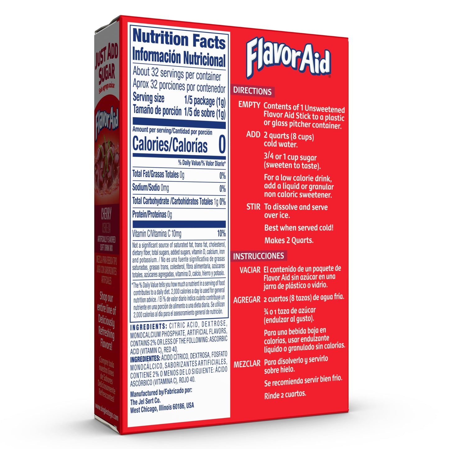Flavor Aid Cherry Unsweetened Drink Mix Pitcher Packets, 2 Quart (6 Sticks), 72 Count
