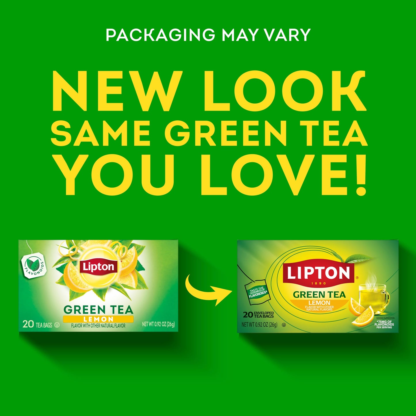 Lipton Lemon Green Tea Bags, Flavored, Unsweetened Teabags for Hot Tea or Iced Tea with Caffeine and Flavonoids, 20 Total Tea Bags