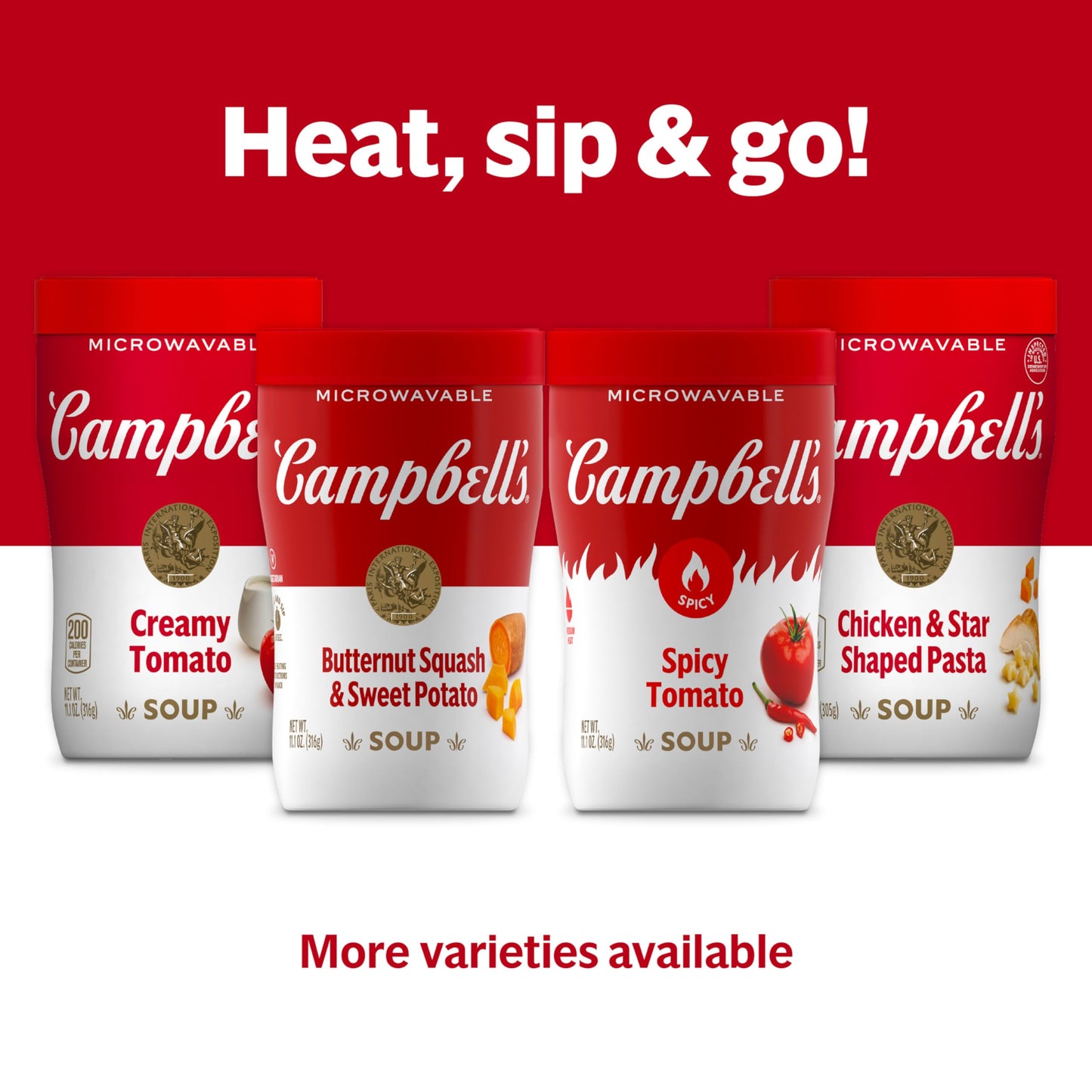 Campbell's Sipping Soup, Spicy Tomato Soup, 11.1 oz Microwavable Cup (Case of 8)