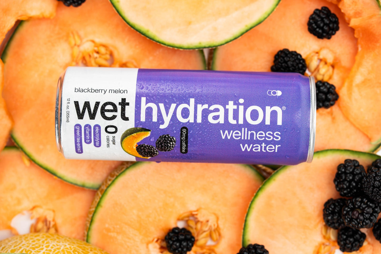 Wet Hydration | Functional Wellness Water, Non-Carbonated - Blackberry Melon (12 Ounce Cans, Pack of 12) - Flavored Water, Hydration Drink, No Sugar, No Artificial Ingredients, Zero Calories (Packaging May Vary)