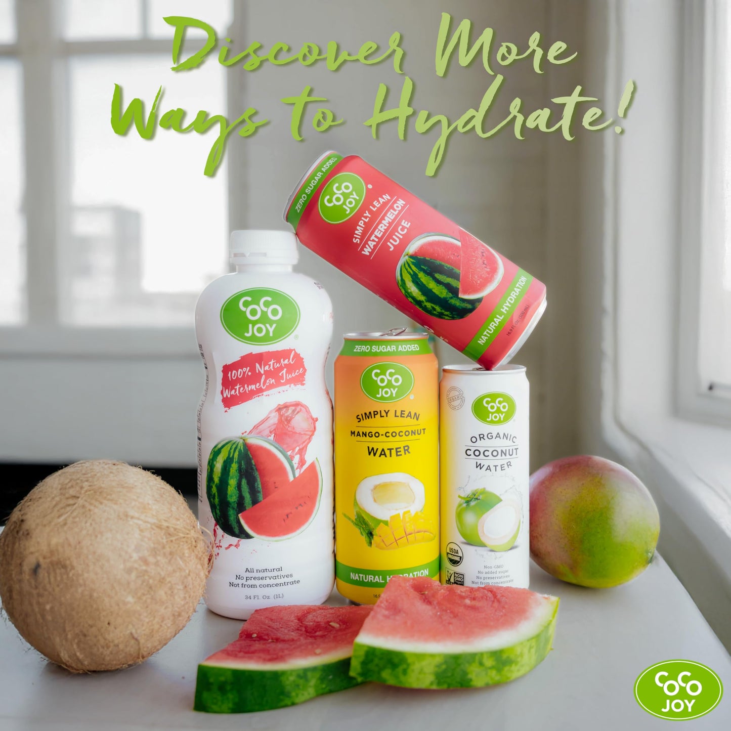 CoCo Joy 100% Natural Watermelon Juice, (12-Pack) Low-Calorie Watermelon Drink