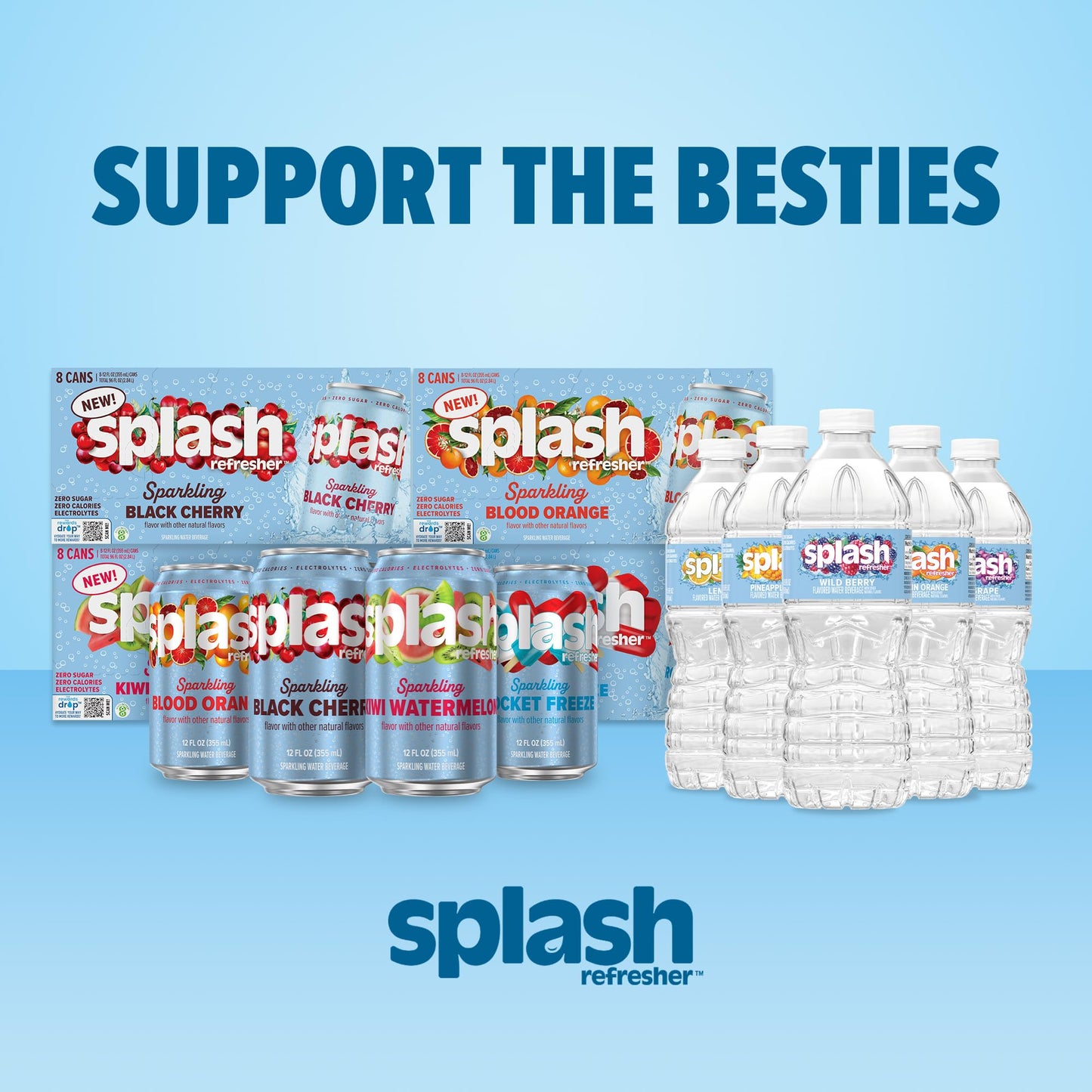 SPLASH REFRESHER Sparkling Water, Rocket Freeze - 8-Pack, 12 Fl Oz Cans - Flavored Carbonated Seltzer Water with Electrolytes, Zero Sugar & Zero Calories