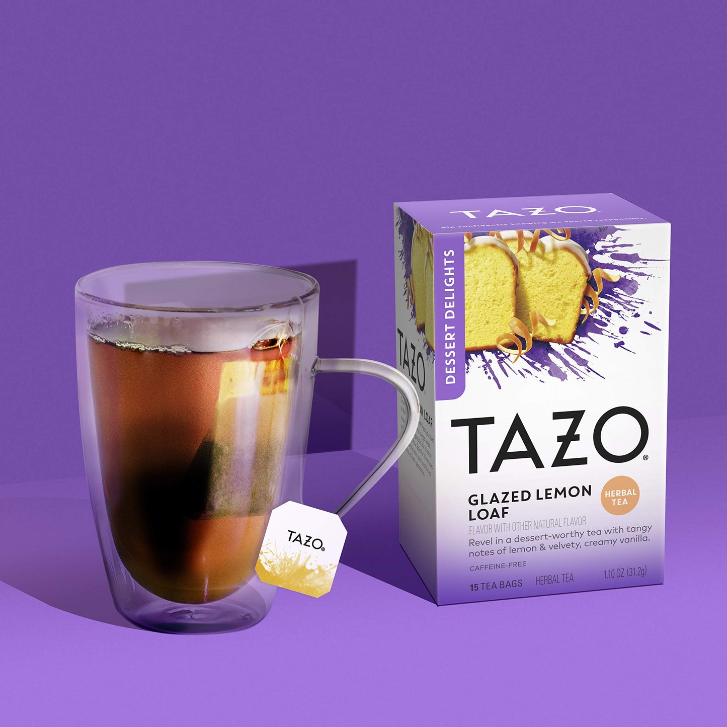 TAZO Glazed Lemon Loaf Dessert Delights Herbal Tea Bags, Caffeine Free, 15 Total Tea Bags