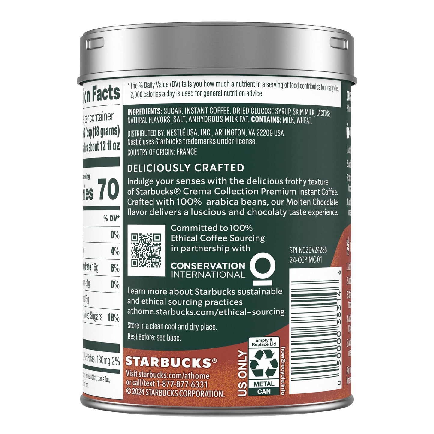 Starbucks Crema Collection Premium Instant Molten Chocolate Flavored Instant Coffee, 100% Arabica Beans, 3 Tins (7.12 Oz Each) 1.34 lb.