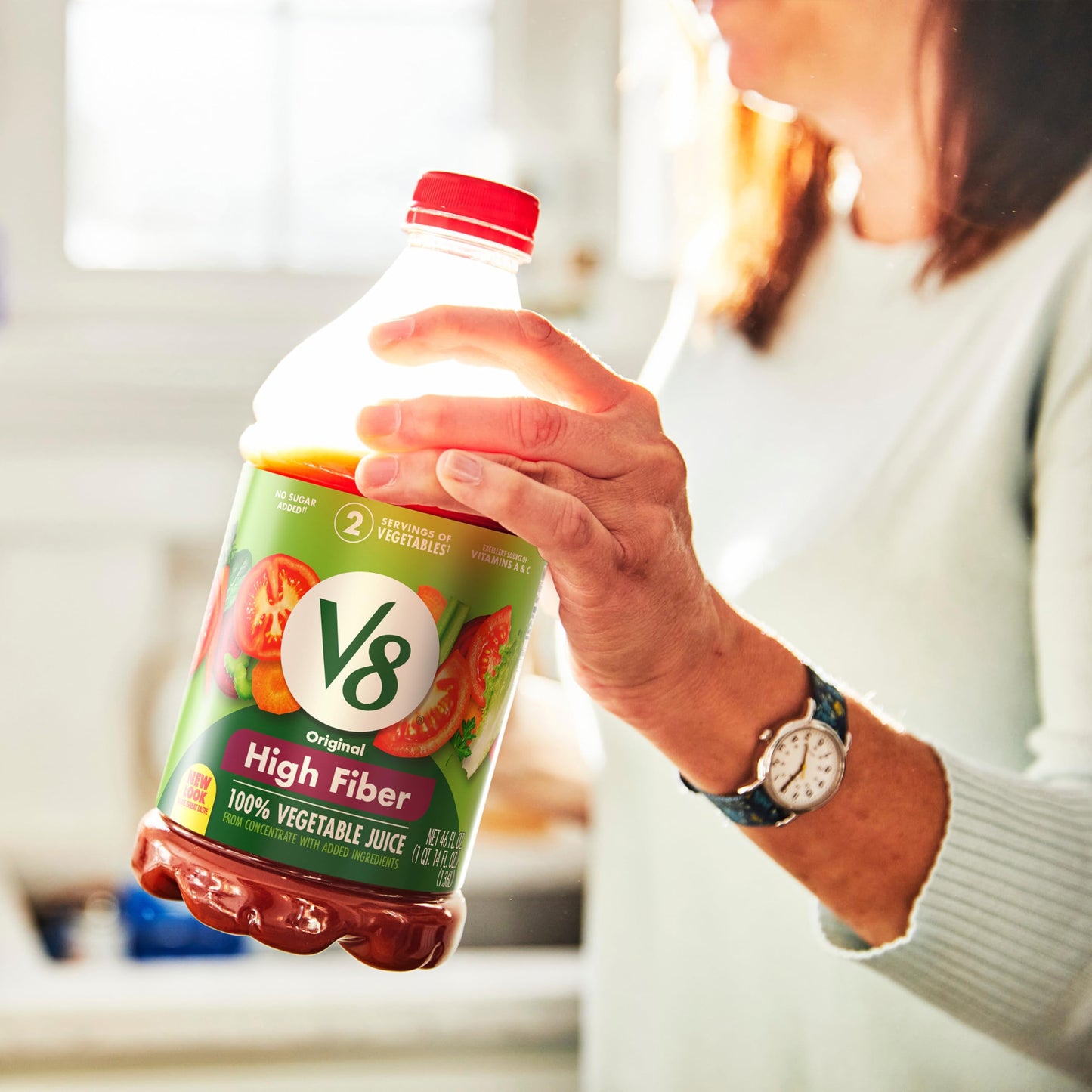 V8 High Fiber Original 100% Vegetable Juice, 46 fl oz Bottle