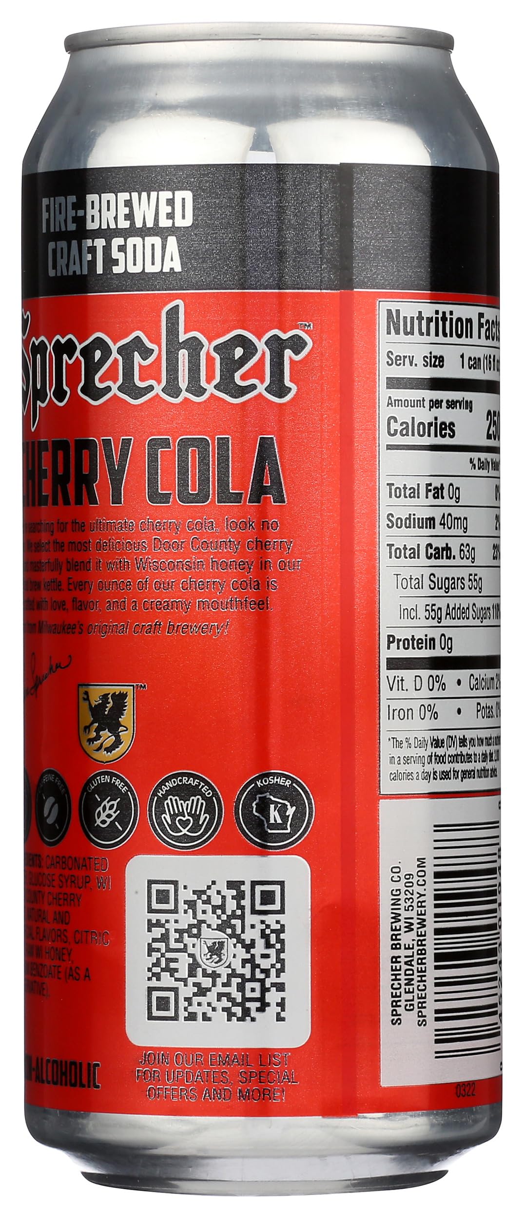 Sprecher Cherry Cola Soda, Kosher, Gluten Free, 16 Fluid Ounce (Pack of 12)