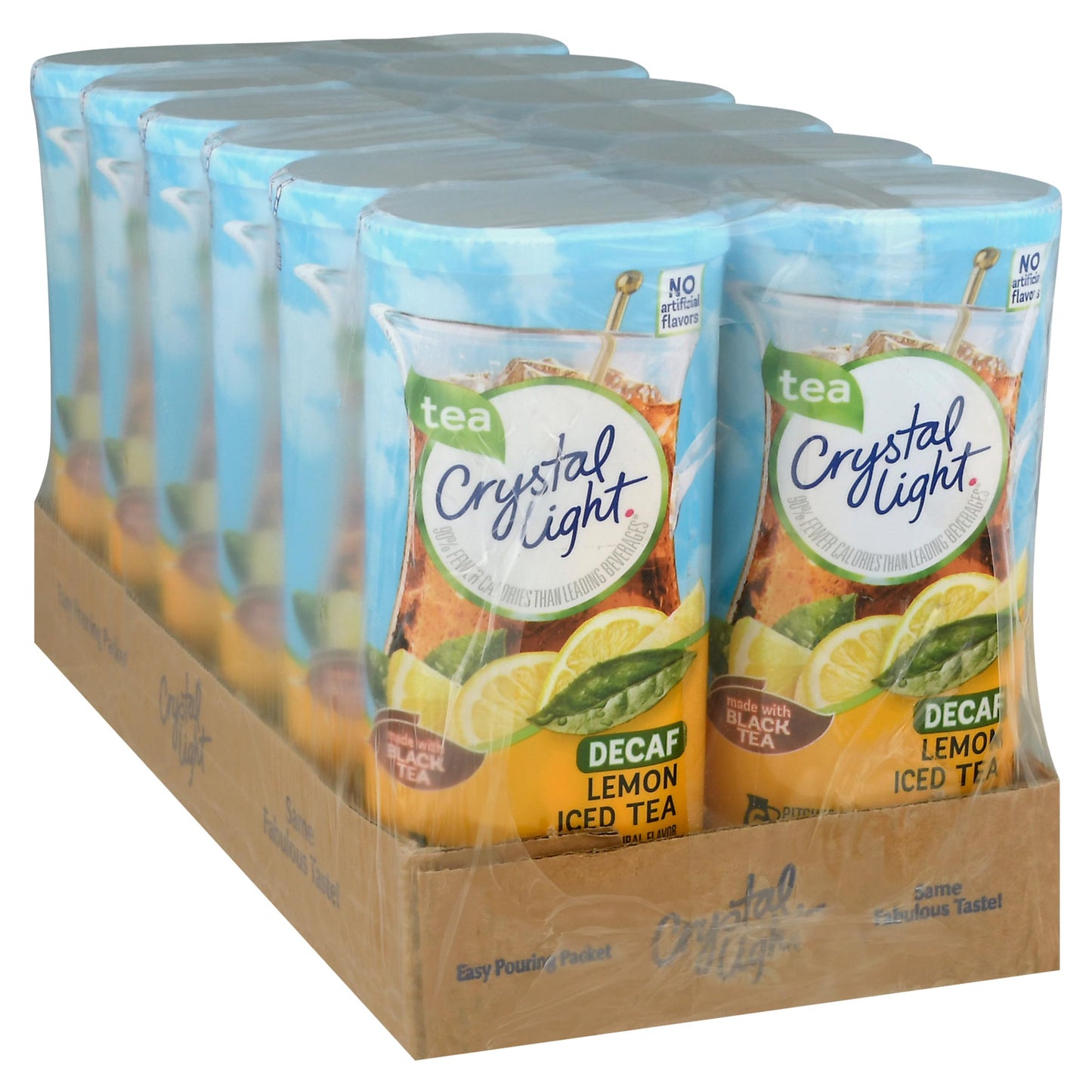 Crystal Light Decaf Lemon Iced Tea Naturally Flavored Powdered Drink Mix, 72 ct Pack, 12 Canisters of 6 Pitcher Packets