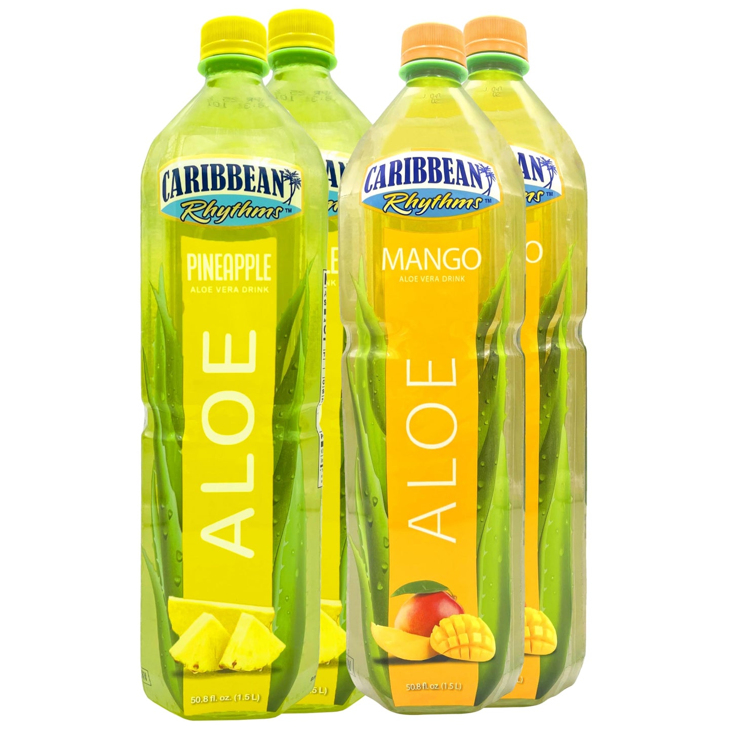 Caribbean Rhythms Aloe Vera Drinks, 1.5L, 2 x Pineapple + 2 x Mango (Pack of 4)